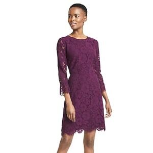 Ann Taylor Purple Lace Dress‎ Midi Wedding Sz 8 Lined Formal